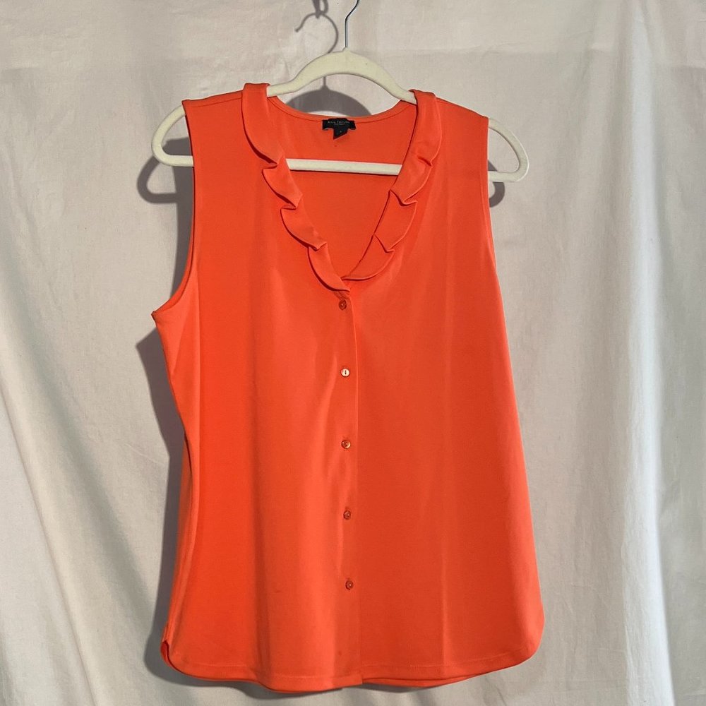 Ann Taylor Factory Orange Sleeveless Shirt with Ruffled Collar